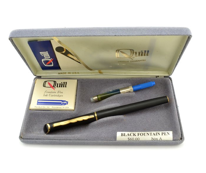 Quill Pen Co. Cartridge Fountain Pen Black, Medium Nib, (Like New, In